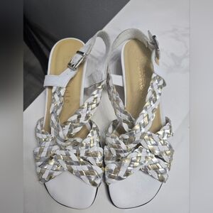 David Tate Gold, Silver and White Elegant Leather Made In Italy Sandals